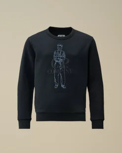 Clothing 10-14<C.P. Company U16 Diagonal Fleece British Sailor Crew Neck Sweatshirt Total Eclipse – Blue
