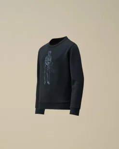 Clothing 4-8<C.P. Company U16 Diagonal Fleece British Sailor Crew Neck Sweatshirt Total Eclipse – Blue