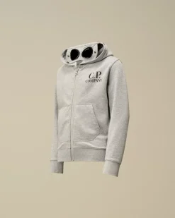 Clothing 4-8<C.P. Company U16 Diagonal Fleece Goggle Zipped Hooded Sweatshirt Grey Melange