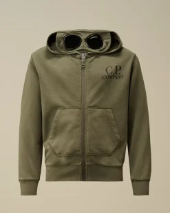 Clothing 10-14<C.P. Company U16 Diagonal Fleece Goggle Zipped Hooded Sweatshirt Grape Leaf – Green