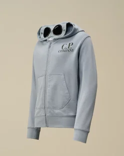 Clothing 10-14<C.P. Company U16 Diagonal Fleece Goggle Zipped Hooded Sweatshirt Flint Stone – Blue