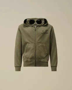 Clothing 4-8<C.P. Company U16 Diagonal Fleece Goggle Zipped Hooded Sweatshirt Grape Leaf – Green