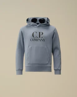 Clothing 4-8<C.P. Company U16 Diagonal Fleece Goggle Hooded Sweatshirt Flint Stone – Blue