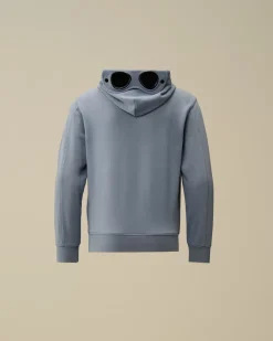 Clothing 4-8<C.P. Company U16 Diagonal Fleece Goggle Hooded Sweatshirt Flint Stone – Blue