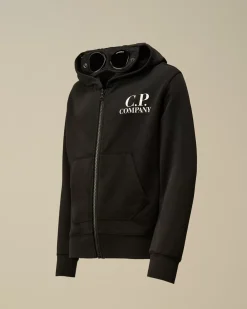 Clothing 10-14<C.P. Company U16 Diagonal Fleece Goggle Zipped Hooded Sweatshirt Black