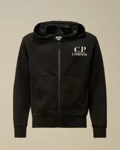 Clothing 10-14<C.P. Company U16 Diagonal Fleece Goggle Zipped Hooded Sweatshirt Black