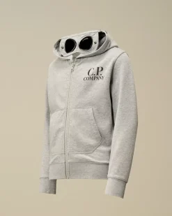 Clothing 10-14<C.P. Company U16 Diagonal Fleece Goggle Zipped Hooded Sweatshirt Grey Melange
