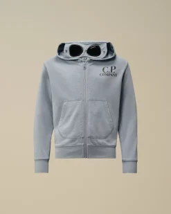 Clothing 4-8<C.P. Company U16 Diagonal Fleece Goggle Zipped Hooded Sweatshirt Flint Stone – Blue