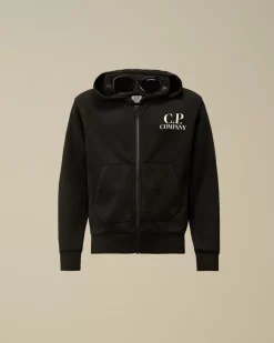 Clothing 4-8<C.P. Company U16 Diagonal Fleece Goggle Zipped Hooded Sweatshirt Black