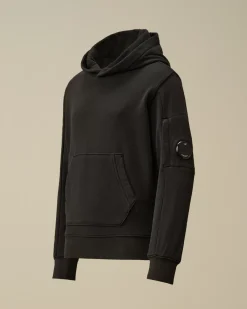 Clothing 10-14<C.P. Company U16 Diagonal Fleece Hooded Sweatshirt Black