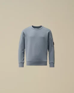 Clothing 2-3<C.P. Company U16 Diagonal Fleece Lens Crew Neck Sweatshirt Flint Stone – Blue