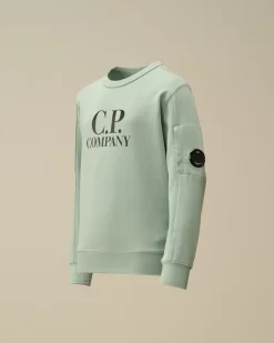 Clothing 10-14<C.P. Company U16 Diagonal Fleece Logo Crew Neck Sweatshirt Chinois Green