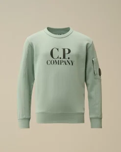 Clothing 10-14<C.P. Company U16 Diagonal Fleece Logo Crew Neck Sweatshirt Chinois Green