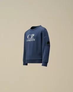 Clothing 2-3<C.P. Company U16 Diagonal Fleece Logo Crew Neck Sweatshirt Estate Blue