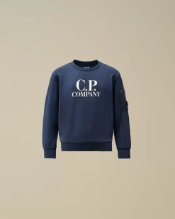 Clothing 2-3<C.P. Company U16 Diagonal Fleece Logo Crew Neck Sweatshirt Estate Blue