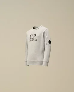 Clothing 2-3<C.P. Company U16 Diagonal Fleece Logo Crew Neck Sweatshirt Grey Melange