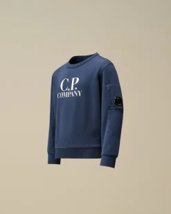 Clothing 4-8<C.P. Company U16 Diagonal Fleece Logo Crew Neck Sweatshirt Estate Blue