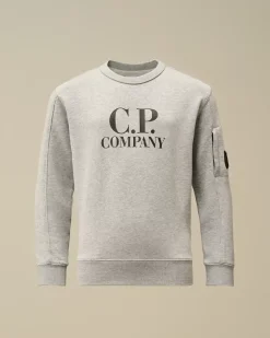 Clothing 10-14<C.P. Company U16 Diagonal Fleece Logo Crew Neck Sweatshirt Grey Melange