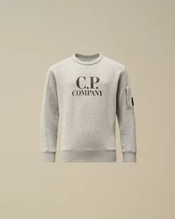 Clothing 4-8<C.P. Company U16 Diagonal Fleece Logo Crew Neck Sweatshirt Grey Melange