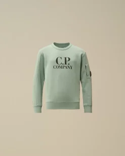 Clothing 2-3<C.P. Company U16 Diagonal Fleece Logo Crew Neck Sweatshirt Chinois Green