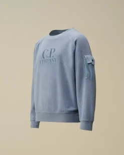Clothing 10-14<C.P. Company U16 Diagonal Fleece Mixed Boxy Crew Neck Sweatshirt Flint Stone – Blue