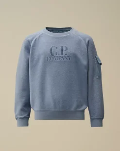 Clothing 10-14<C.P. Company U16 Diagonal Fleece Mixed Boxy Crew Neck Sweatshirt Flint Stone – Blue