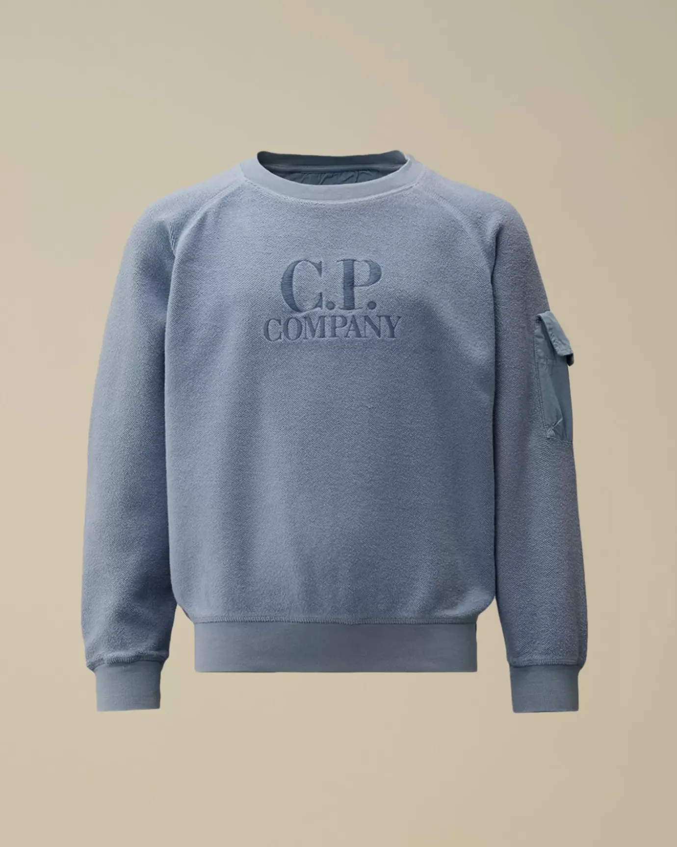 Clothing 10-14<C.P. Company U16 Diagonal Fleece Mixed Boxy Crew Neck Sweatshirt Flint Stone – Blue