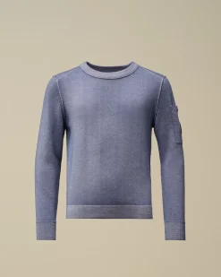 Clothing 10-14<C.P. Company U16 Fast Dyed Merino Wool 12 Gauge Crew Neck Knit Flint Stone – Blue