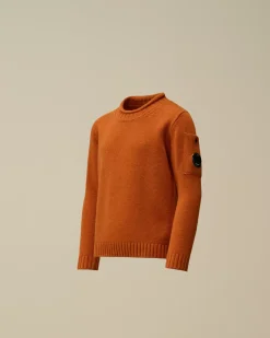 Clothing 4-8<C.P. Company U16 Lambswool Lens Crew Neck Knit Bombay Brown