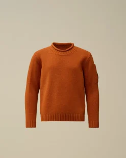 Clothing 4-8<C.P. Company U16 Lambswool Lens Crew Neck Knit Bombay Brown