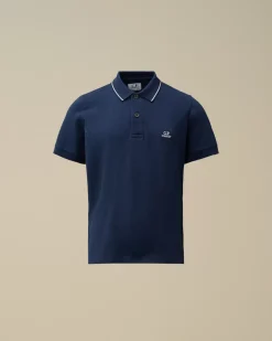 Clothing 4-8<C.P. Company U16 Stretch Piquet Striped Collar Polo Estate Blue