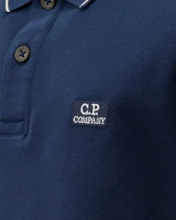 Clothing 4-8<C.P. Company U16 Stretch Piquet Striped Collar Polo Estate Blue