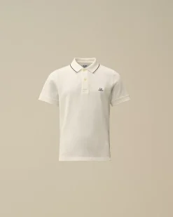 Clothing 2-3<C.P. Company U16 Stretch Piquet Striped Collar Polo Gauze White