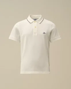 Clothing 10-14<C.P. Company U16 Stretch Piquet Striped Collar Polo Gauze White