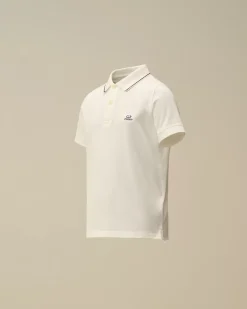 Clothing 4-8<C.P. Company U16 Stretch Piquet Striped Collar Polo Gauze White