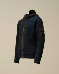 Clothing 10-14<C.P. Company U16 Vanisè Mixed Lens Hooded Knit Estate Blue