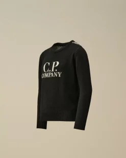 Clothing 4-8<C.P. Company U16 Wool Jacquard Goggle Crew Neck Knit Black