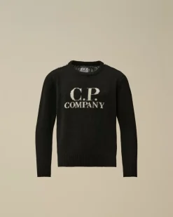 Clothing 4-8<C.P. Company U16 Wool Jacquard Goggle Crew Neck Knit Black
