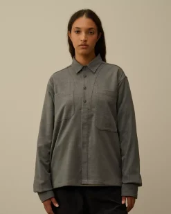 Shirt<C.P. Company Wool Gabardine Shirt Anthracite Melange – Grey