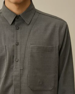 Shirt<C.P. Company Wool Gabardine Shirt Anthracite Melange – Grey