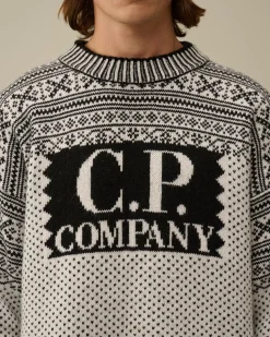 Jumpers<C.P. Company Wool Jacquard Logo Knit Var.01 – White