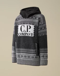 Jumpers<C.P. Company Wool Jacquard Mixed Hooded Logo Knit Var.02 – Black