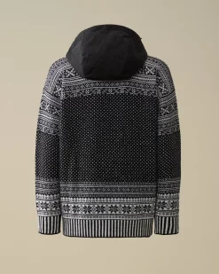 Jumpers<C.P. Company Wool Jacquard Mixed Hooded Logo Knit Var.02 – Black